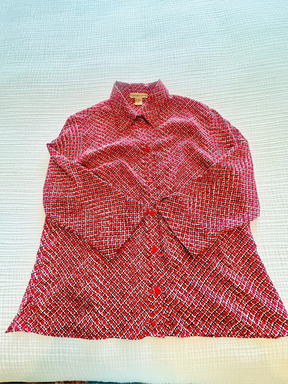 Notations Geometric Print Button Down 3/4 Sleeve Blouse size XL - Picture 11 of 11